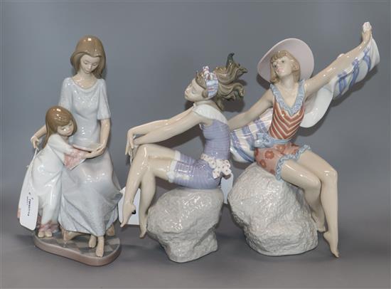 A Lladro figure, Sunning in Ipanema, No. 5660 and two other figures,